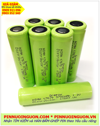 Pin sạc 1.2v 17670-3700mAh, Pin sạc công nghiệp đầu bằng Grepow 1.2v 17670-3700mAh, Cell pin Grepow 1.2v 17670-3700mAh
